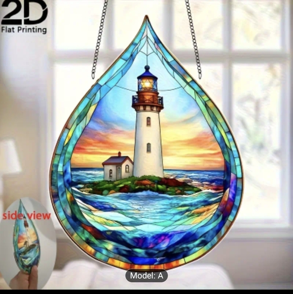 Lighthouse Teardrop Acrylic Suncatcher In 2D - Picture 1 of 8